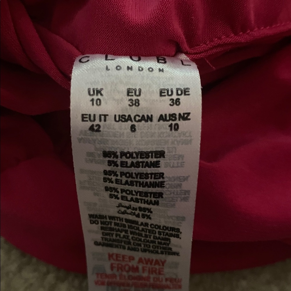 Club London Runched mini dress raspberry color with drape side train - Picture 9 of 11
